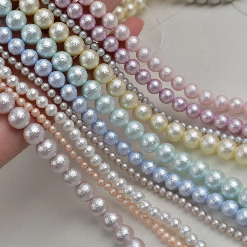 Imitation Pearl Japanese Cotton Pearl 4-10mm Through-hole Loose Bead Color Frosted Wrinkled Bead DIY Jewelry Handmade Bead