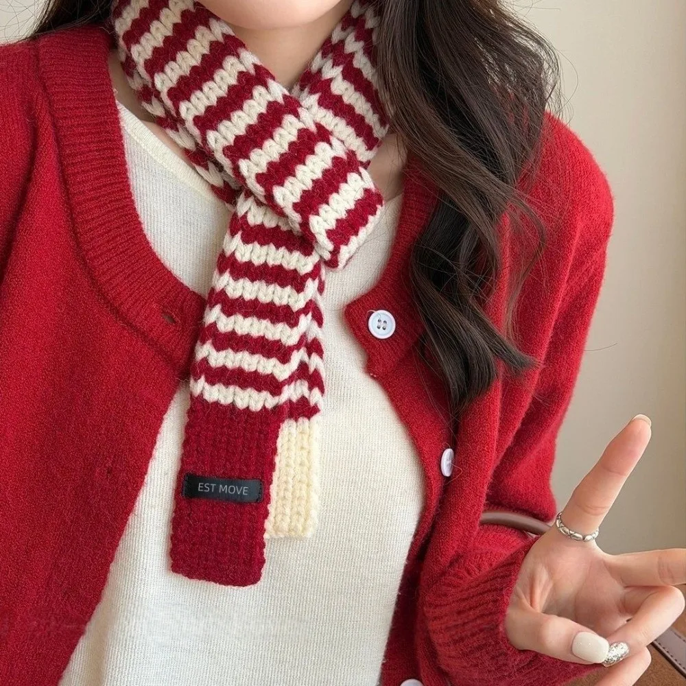 Simple Harajuku Striped Scarf Y2K Style Korean Style Long Narrow Scarves Neck Wrap Neckerchief Knitted Neck Guard Autumn