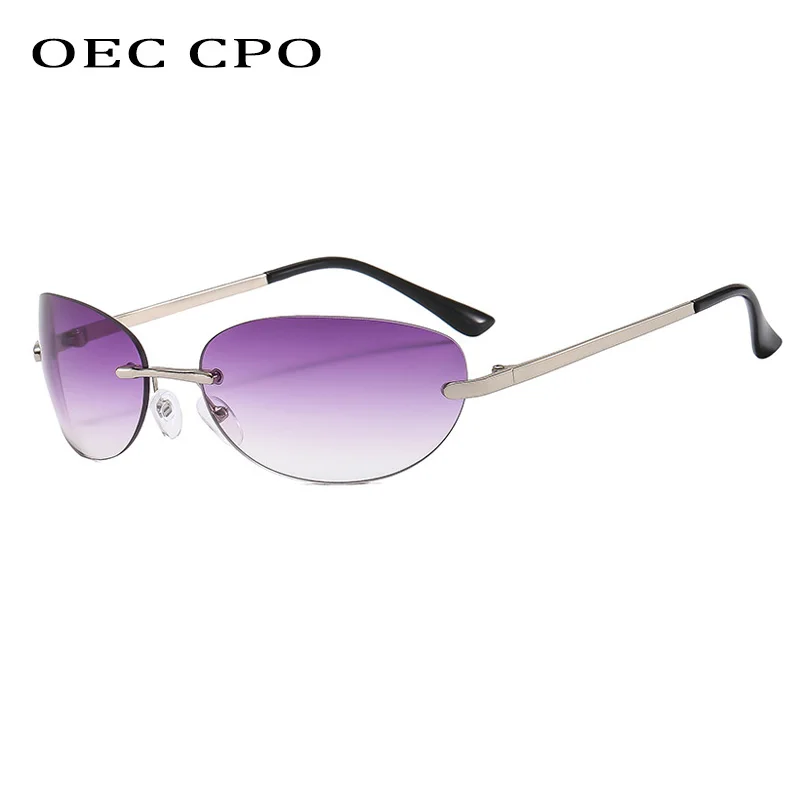 Punk Rimless Sunglasses For Men Women Fashion Mirror Cat Eye Sun Glasses Female Shades Frameless UV400 Travel Outdoor Eyewear