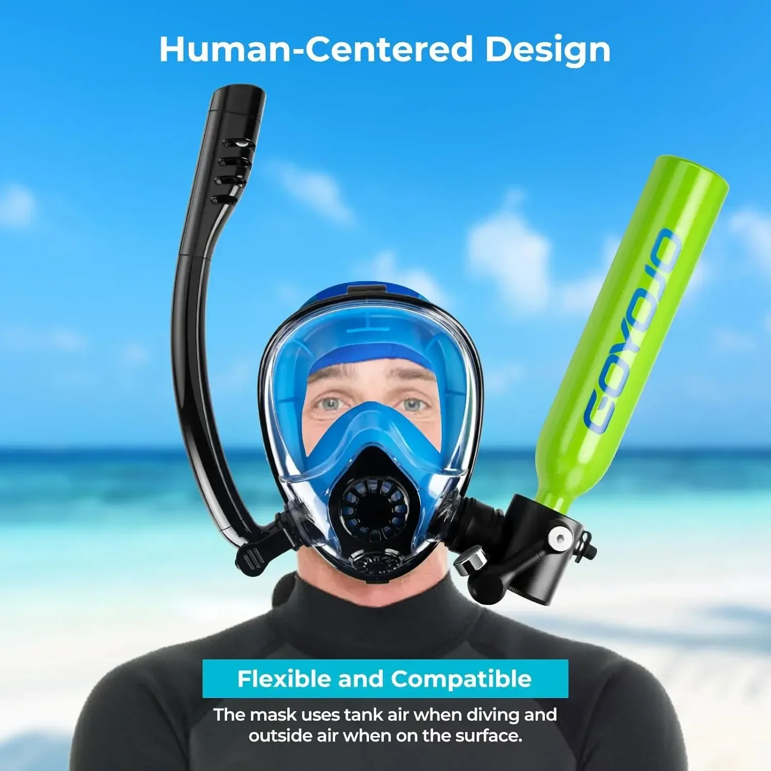 Scuba Diving Tank with Snorkel Mask 0.5L Diving Oxygen Cylinder-2pcs Diving Mask Underwater Breath System Lung Tank Air Buddy