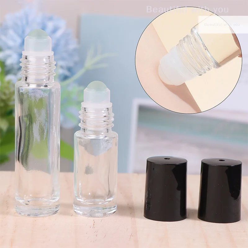 

5Pcs 5/10Ml Transparent Glass Empty Perfume Roller Ball Bottle Refillable Liquid Container Cosmetic Essential Oil Vial