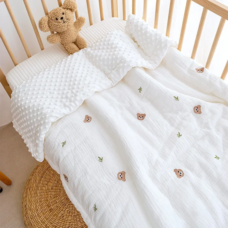 3D プラッシュドット刺繍ベビーブランケット、フィラー付き、春冬幼児用キルトブランケット、サーマルチャイルドベビー掛け布団