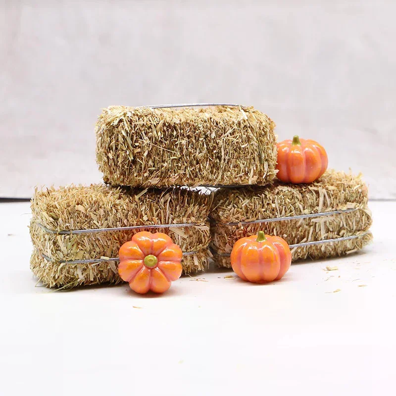 6pcs Mini Hay Bales Rustic Miniature Farm Haystack Stackable Fake Hay Blocks Dollhouse Decoration