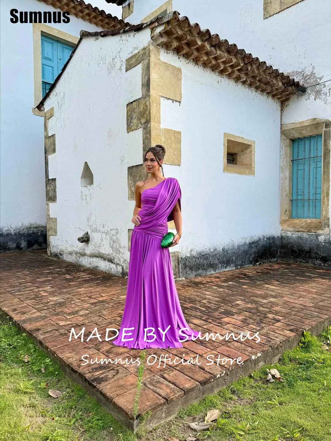Sumnus エレガントなパープル A ライン イブニング ドレス ワンショルダー プリーツ ノースリーブ プロムドレス فساتين سهرة カスタマイズ