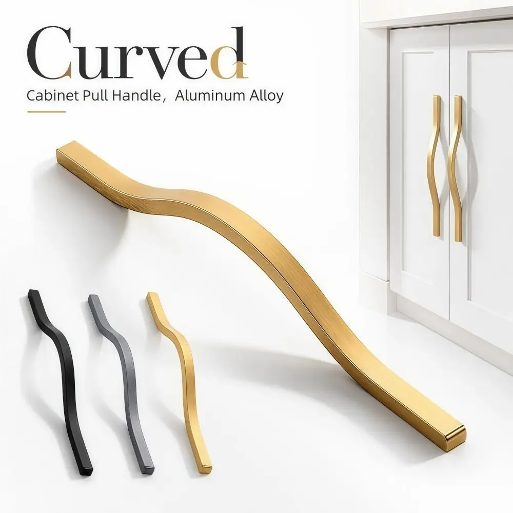Aluminum Alloy Cabinet Pull Handle Brushed Multiple Sizes Wardrobe Door Pull Sleek Durable Curved Furniture Handle