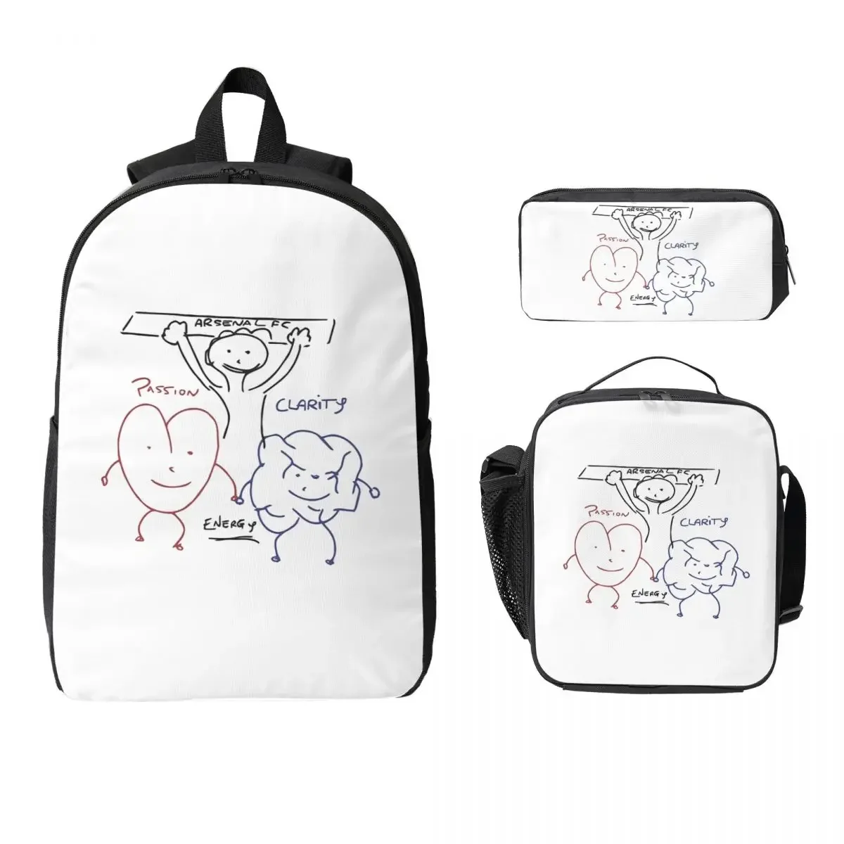 Arteta's Passion, Clarity And Energy Whiteboard Drawing Backpack BookBag School Bag Shoulder 3ps Insulated Lunch Bag Pencil Case