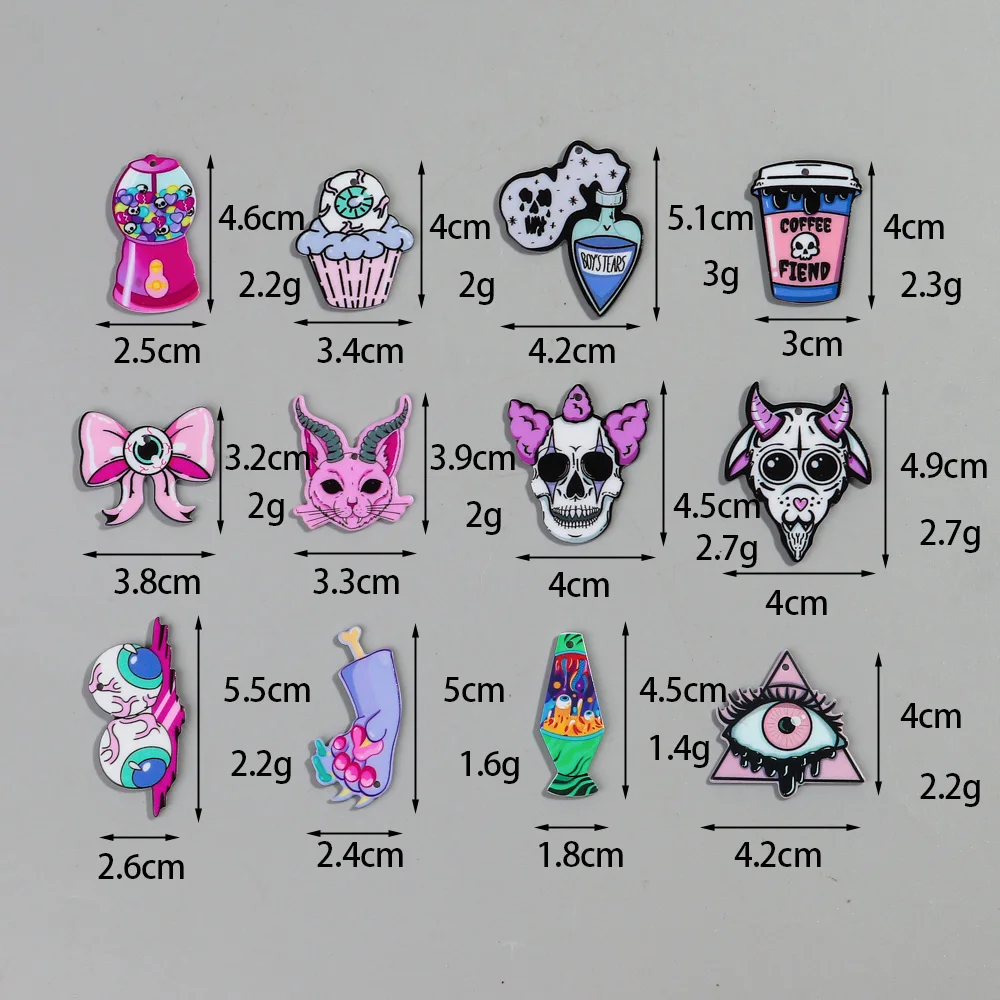 10pcs/lot Halloween Pink Cartoon Cat Sheep Eyeballs Acrylic Charms Pendant for DIY Jewelry Making keychain Earring Accessories