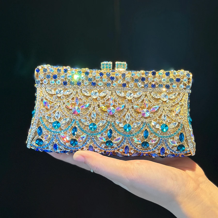 Popular In Nigeria Exquisite Evening Bags With Diamond Design Fashion Clutch Rhinestone Embellished Long Chain Shoulder Bags Sac