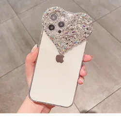 Love Heart Transparent Lens Camera Diamond Soft phone Case For iphone15Pro 14Plus 13Pro 16 PLUS cover