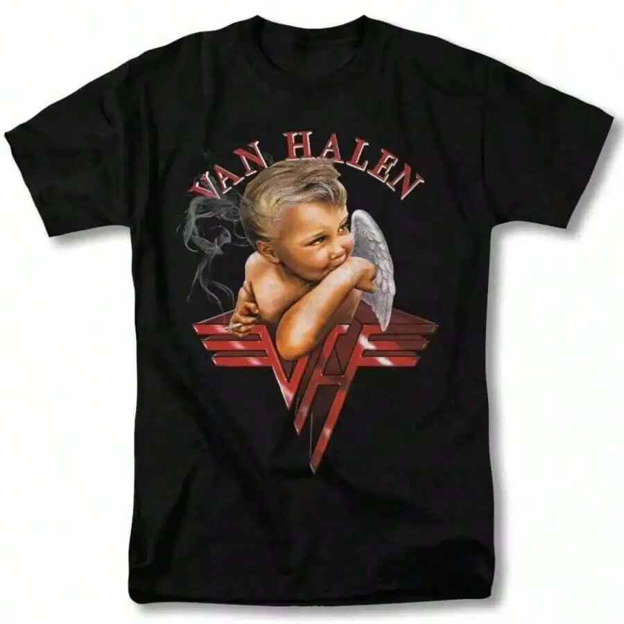 1Pc Graphic Tees Van Halens T Shirt Smoking Baby Angel Rock Concert Tour Vntg Design Summer Men's Women Top Tee 100% Cotton