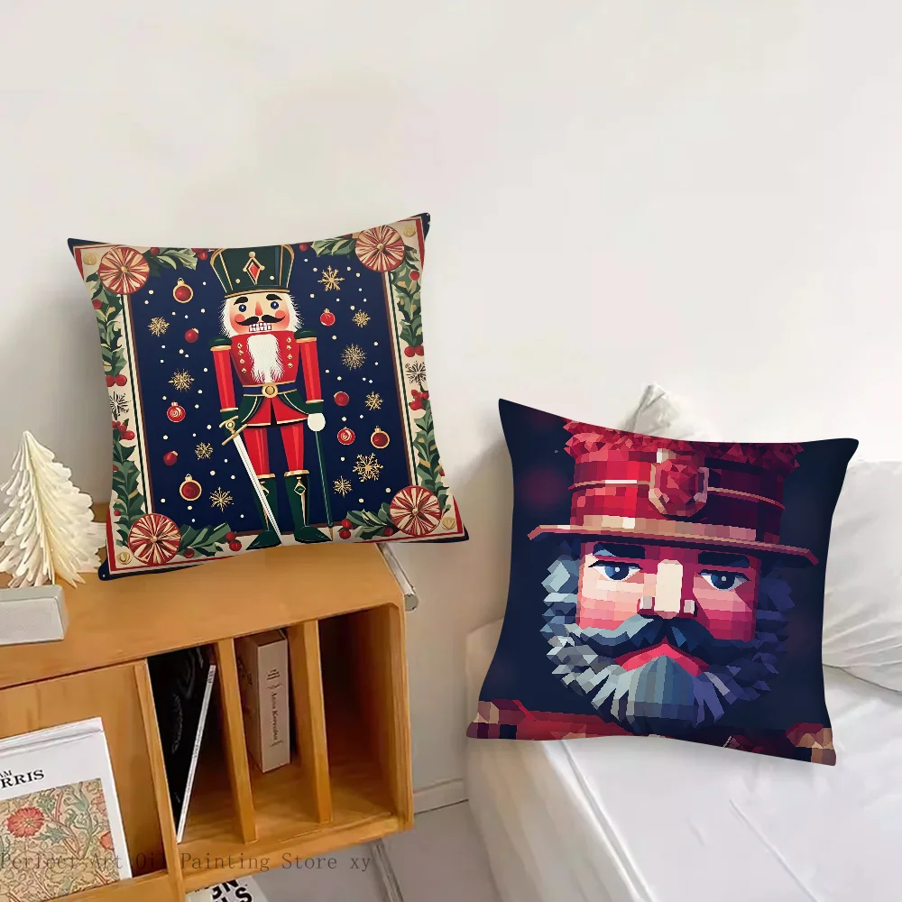 Nordic Nutcracker Soldier Toy Pillow Case Fashion Square Pillowcase Bedroom Sofa Room Ins Decoration Leisure Cushion Cover 40x40