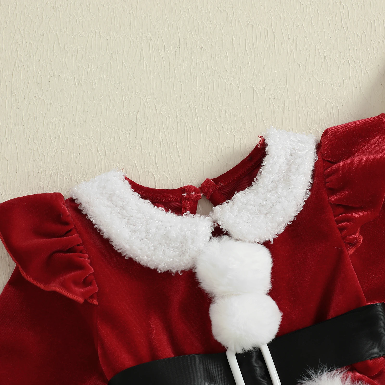 فستان VISgogo للفتيات الصغيرات لعيد الميلاد رومبير من القطيفة بأكمام طويلة ومجموعة قبعات سانتا اللطيفة لملابس الأطفال الصغار