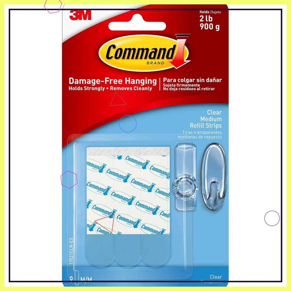 

Сменные прозрачные полоски Command Clear, прозрачные крючки для повторного крепления внутри помещений, 9 полосок (17021CLR-ES)