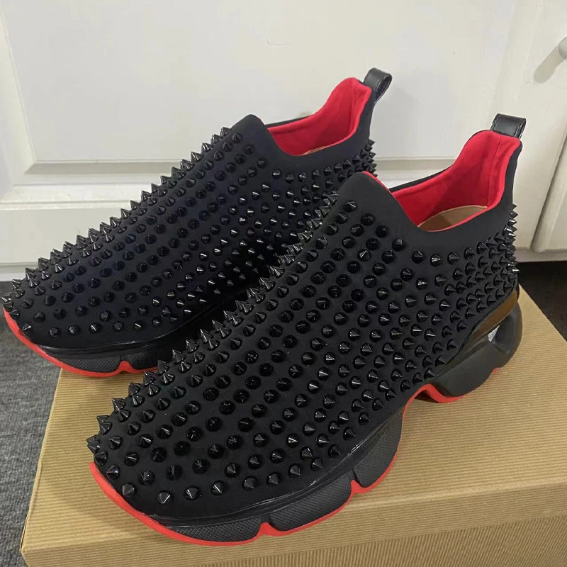 

Versatile Sports Shoes for Men and Women High Version Red Sole Rivet Wear-Resistant Dad Shoes Trendy Single Shoes