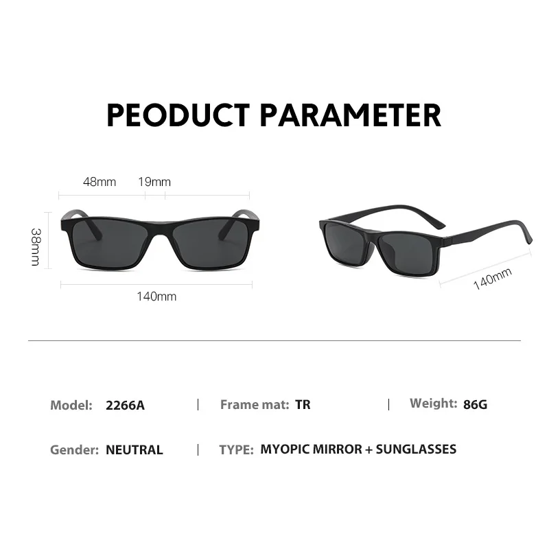 VCKA 6 in 1 Square Myopia Sunglasses 2025 Men Eyeglass Frames Magnet Clip Women Polarized Custom Prescription Glasses -1.0~-6.0