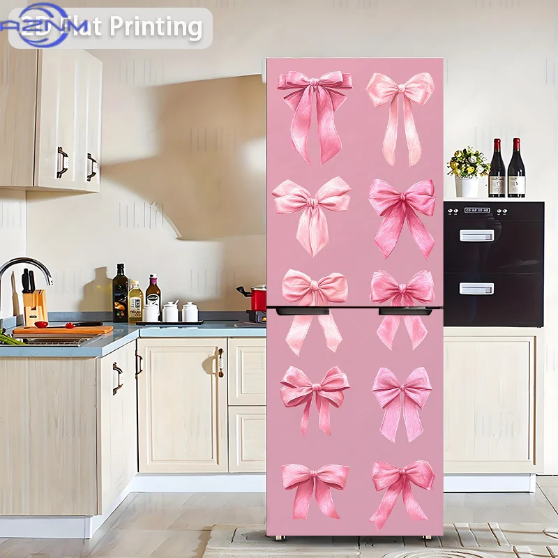 Printing Refrigerator Sticker Pink Ribbon Bow Collection Wall Decal Self-Adhesive Wallpaper Removable Vinyl Wall Decor Suitabl