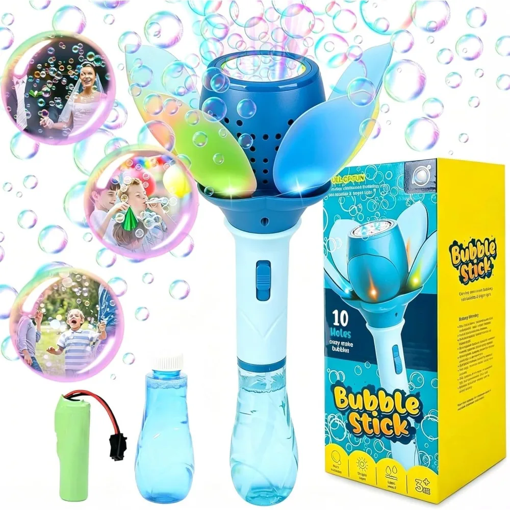 Flower Bubble Wand Machine Bubble Gun with Solution Electric Bubble Maker Toy for Outdoor Party Wedding Kids Gift