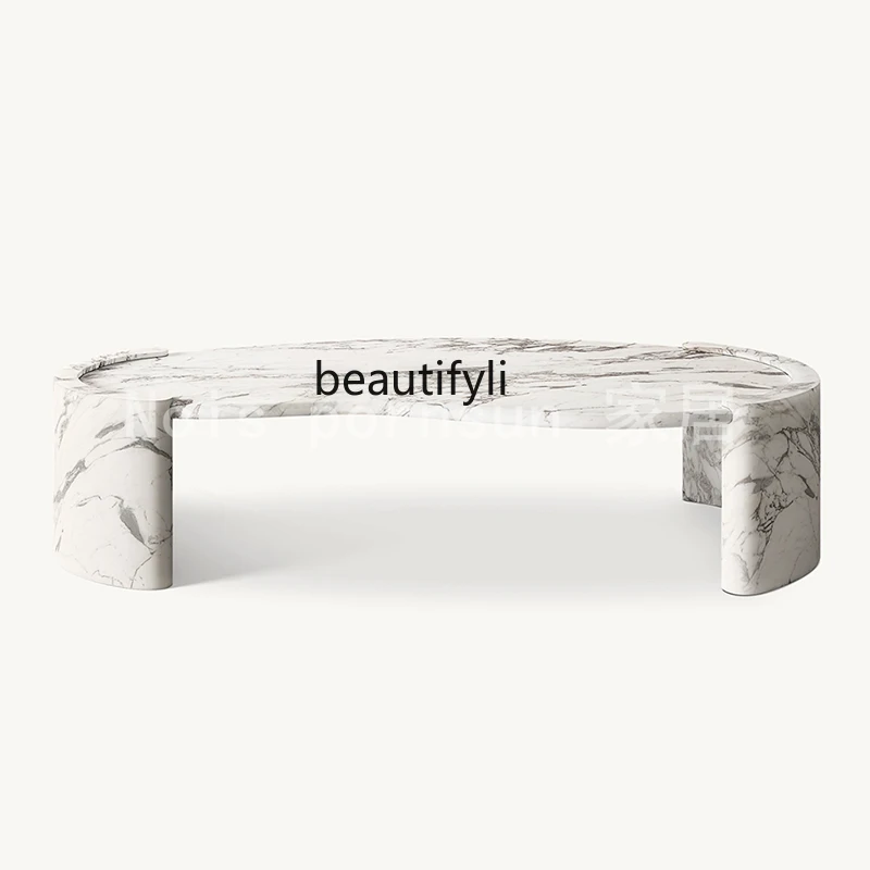 Italian minimalist marble coffee table big flower white designer art villa special-shaped living room home