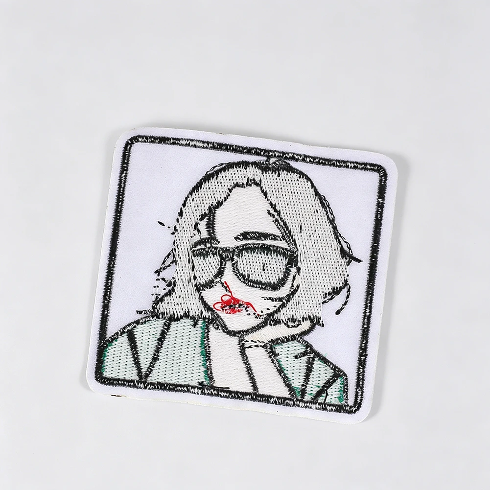 Coole Sonnenbrille-Mädchen-Stickapplikation mit Porträt-Illustration zum Aufbügeln auf Kleidung, Taschen, DIY-Dekoration, selbstklebender Aufkleber – Detail 4