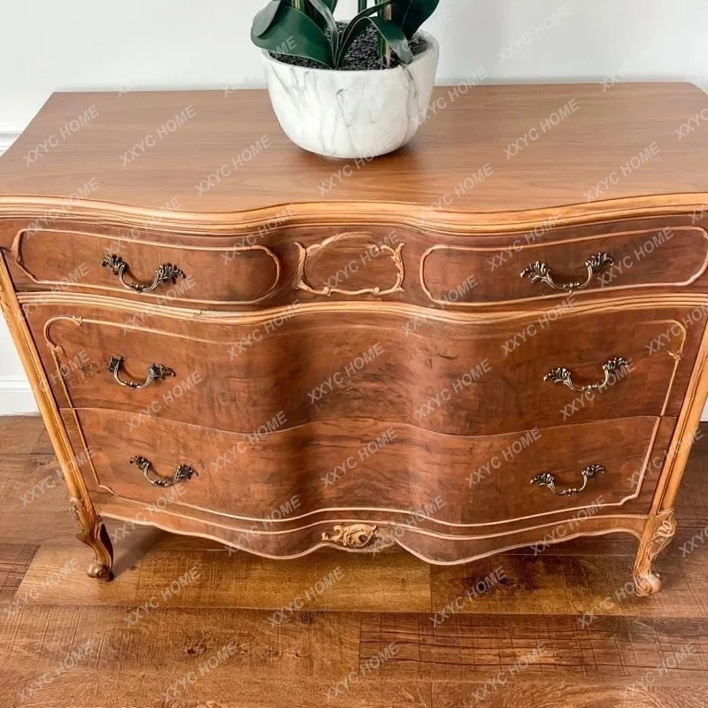 XX Lretro carved solid wood chest in antique villa bedroom wall locker
