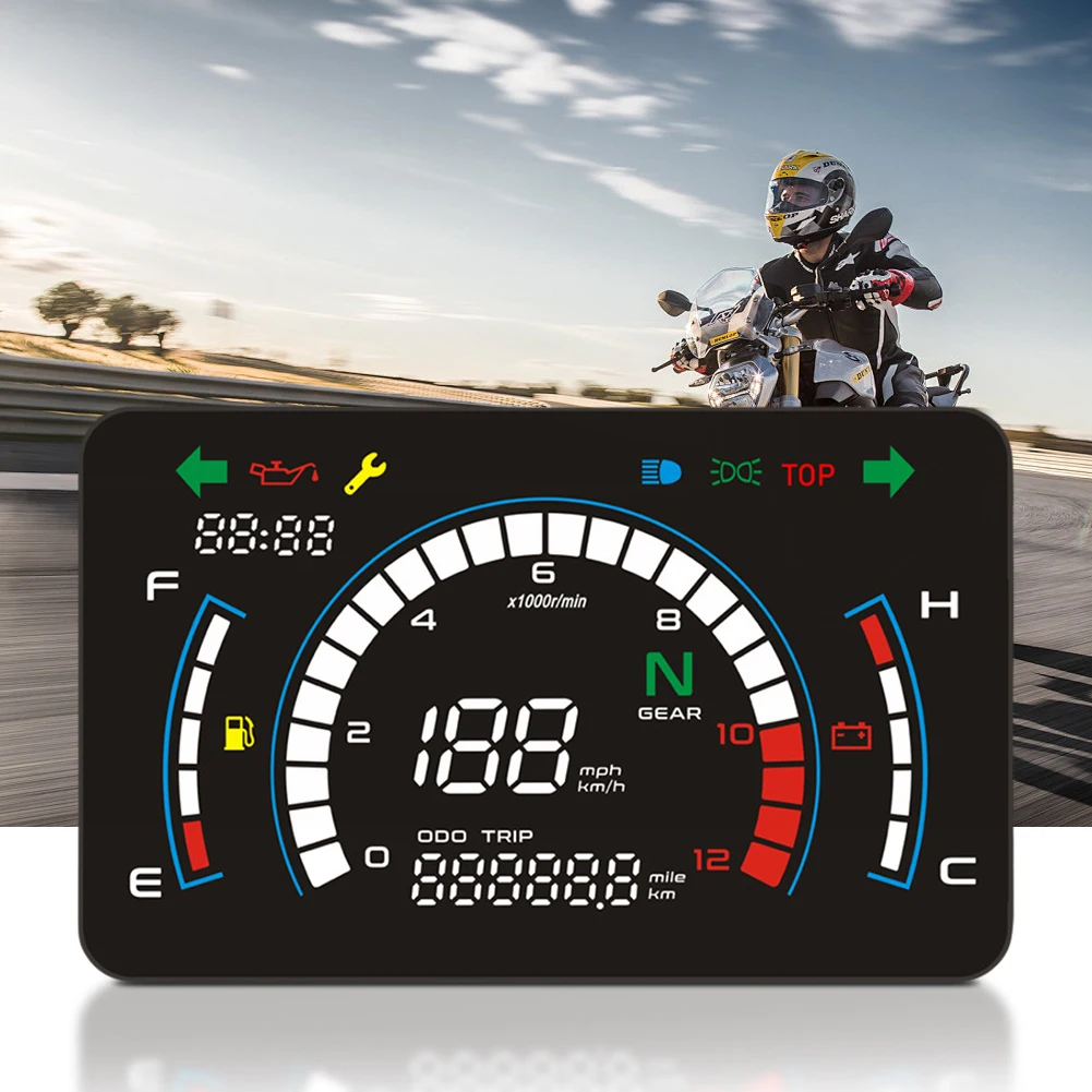 Motorcycle LED Digital Speedometer LCD Screen Digital Meter Speedometer Adjustable Motorcycle Tachometer RPM Motorcycle Parts ﻿