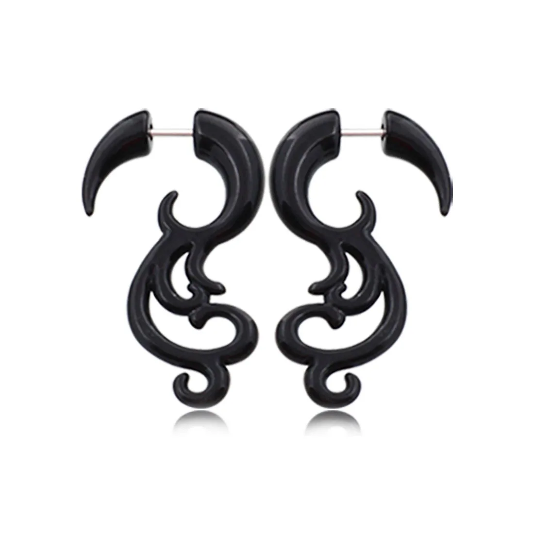 Miqiao 1 Pair White Black Acrylic Fake Cheater Stretcher Flesh Ear Earrings Punk Spiral Ear Taper Gauges Expanders