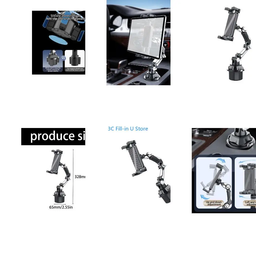 G8TA Space Saving Car Mount For Mobile Devices With Collapsible Structure And Drink Tray