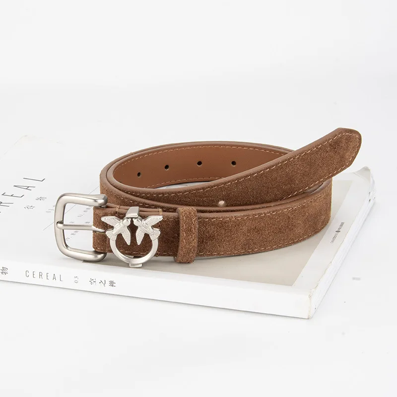 เข็มขัดหนังกลับสำหรับผู้หญิง พร้อมโลโก้ หนังแท้ คอร์เซ็ท สายคาดเอวสำหรับผู้หญิง ใช้กับเสื้อโค้ท ชุดเดรส สายคาดเอวแบบแคบ รุ่น J1637