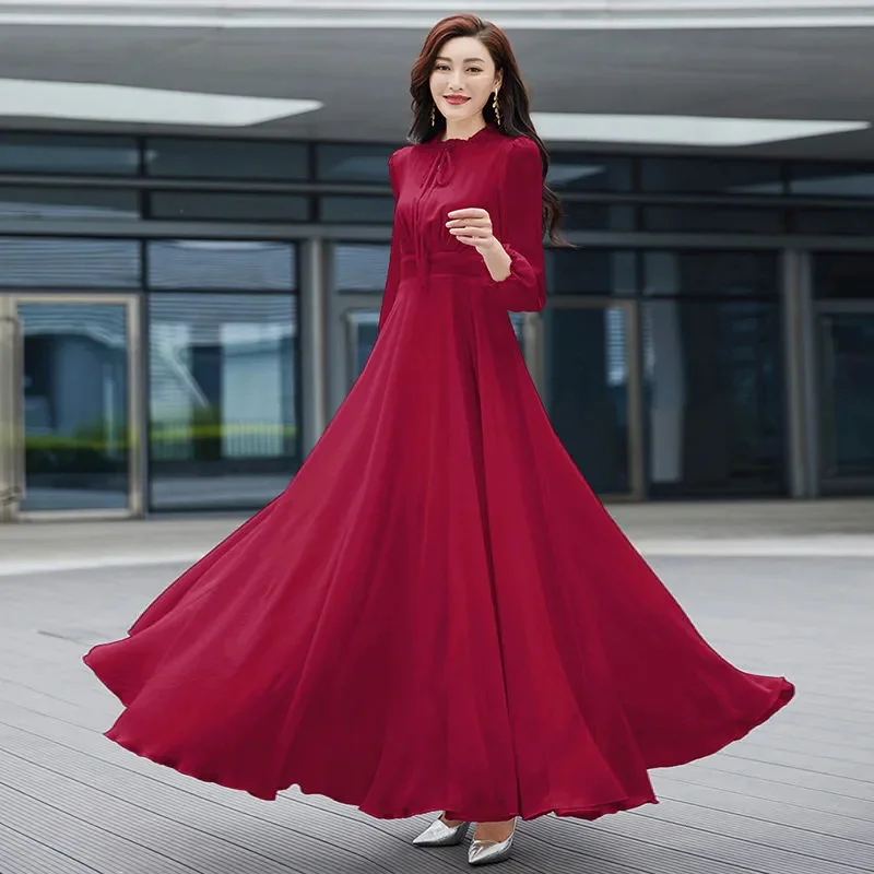 Vrouwen Jurk 2026 Nieuwe Bohemian Strand Lange Chiffon Jurken Elegante Dames Lange Mouwen 4XL Zonnejurk Slanke Vrouwen Strand Vestidos