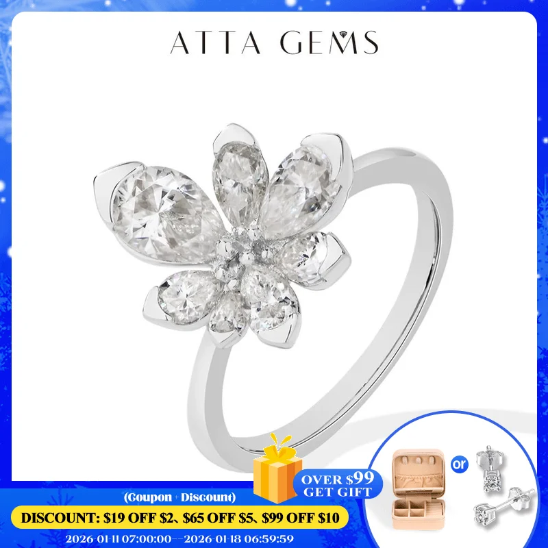 ATTAGEMS 925 Sterling Silver Luxury Women Ring Flowers D VVS1 Moissanite Pear-cut Engagement Band Valentine's Day Jewelry Gift