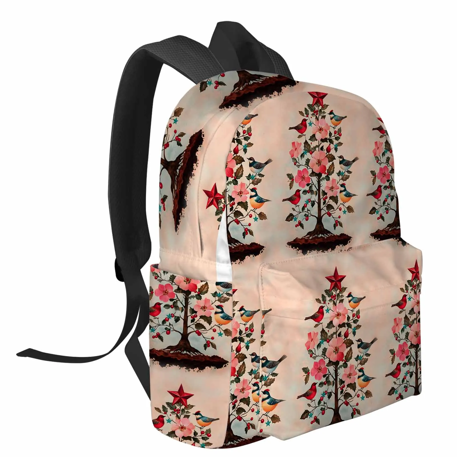 Christmas Tree Flowers Cardinals Backpack School Bags for Teenagers Students Laptop Bag Women's Casual Travel Backpack