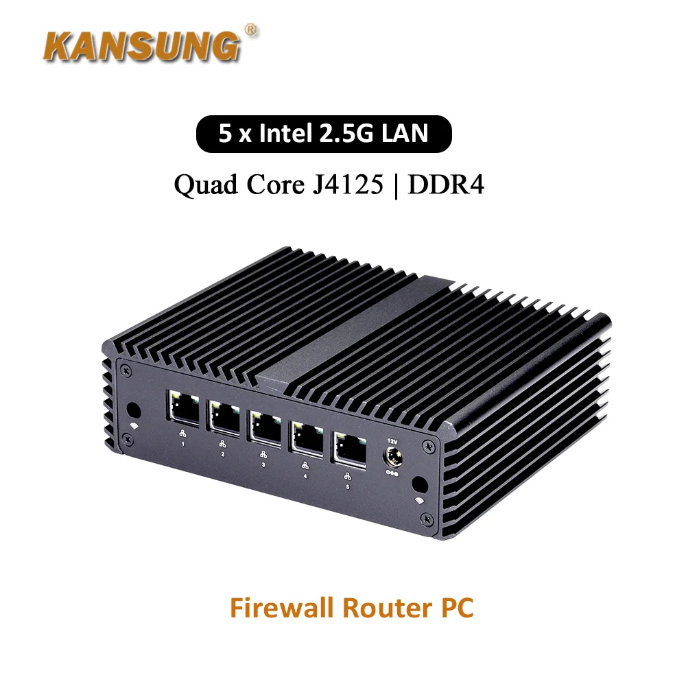 Kansung J4125 Quad Core K750G5 5*2.5G lan UHD графика 600 маршрутизатор компьютер безвентиляторный мини-ПК