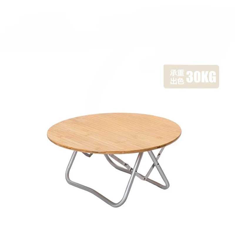 Outdoor camping bamboo round wood table portable folding storage table furniture