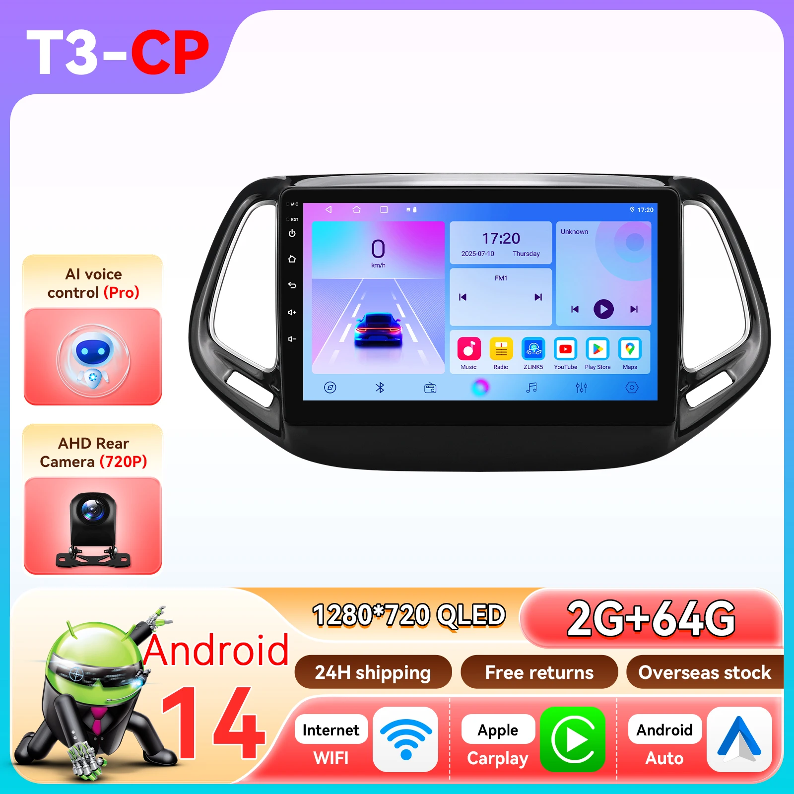 Draadloze CarPlay Android Auto autoradio voor Jeep Compass 2017 - 2020 GPS Intelligent Systems Stereo Multimedia Autoradio 4G 6115