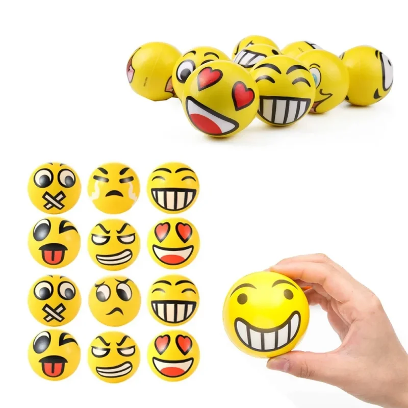 12Pcs Smiling Foam Ball Squeeze Stress Ball Relief Reduce Pressure Toy Hand Wrist Exercise Face Kids PU Sport Balls For Toy