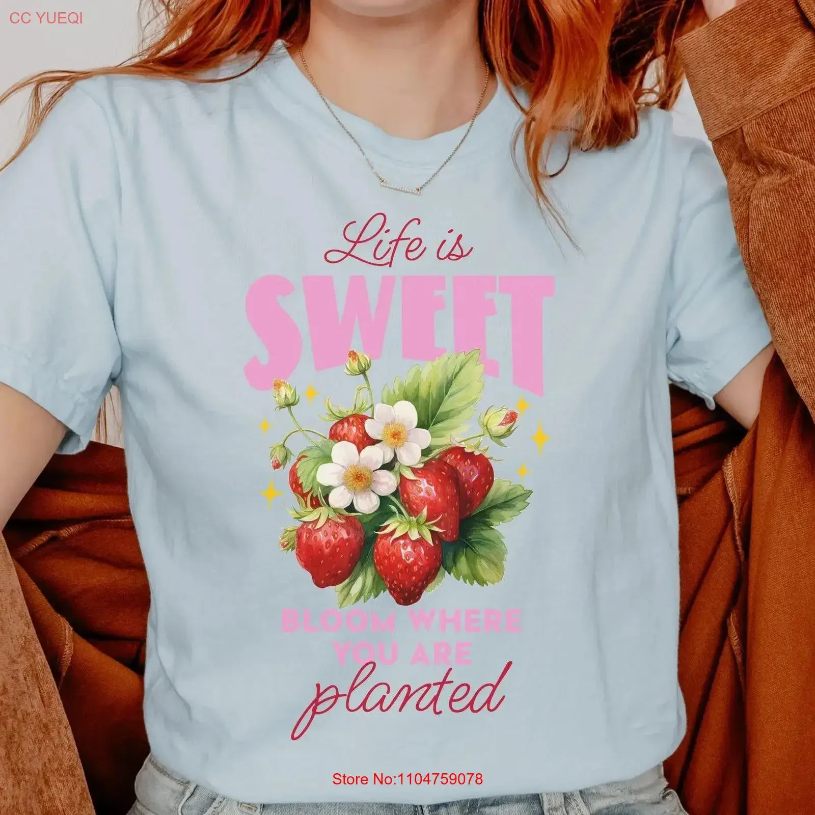 Strawberry Coquette Bow Nature Lover Floral Garment Dyed T shirt Gardening Flower Print Botanical Design Top Earth Day  Casual