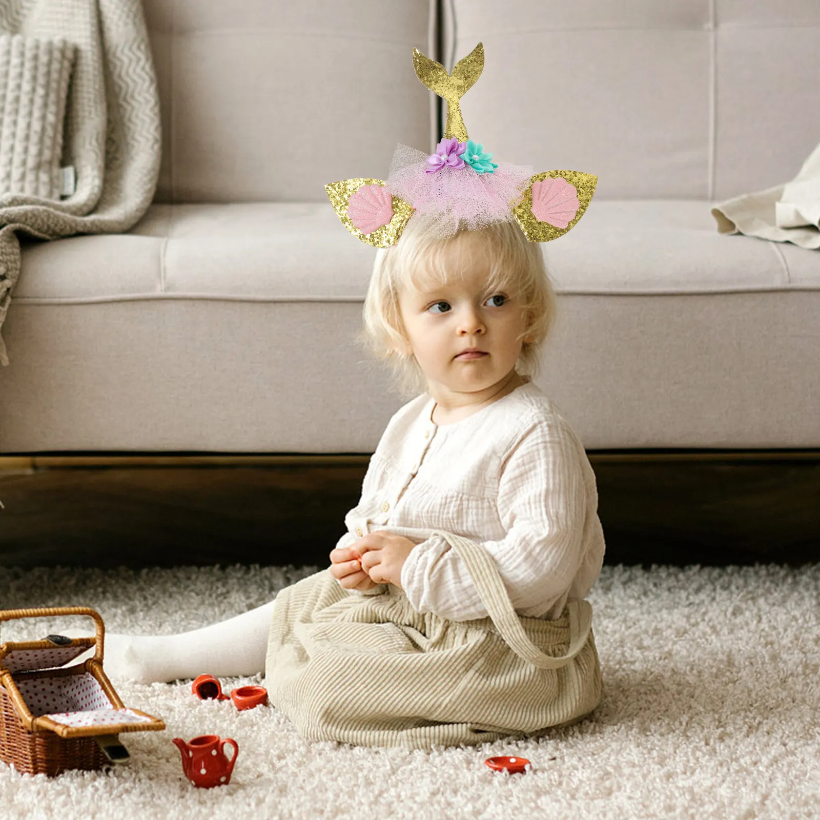 

Декоративная повязка на голову в виде хвоста русалки, милая повязка для девочек, аксессуары для волос на день рождения, милые детские украшения для волос