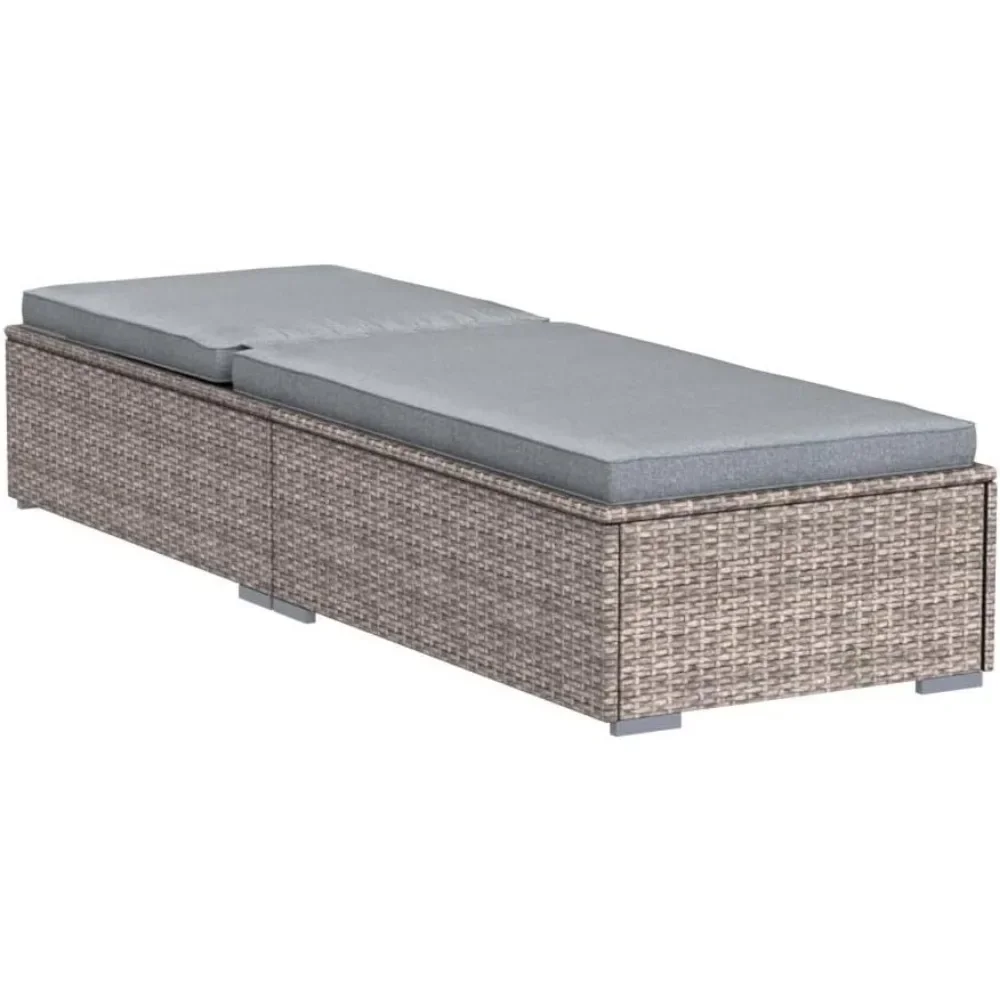 Silla de terraza para exteriores, tumbona de mimbre ajustable reclinable elegante con cojines, marco de acero, PE gris