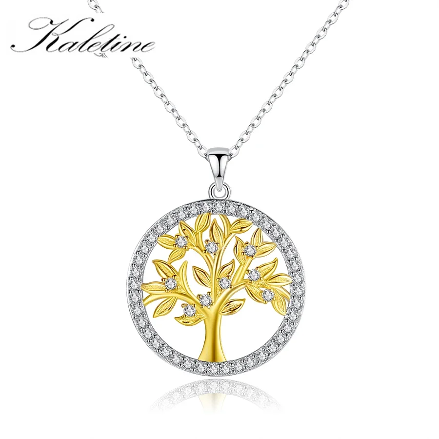 KALETINE Personalized Tree Of Life Custom Necklace 925 Sterling Silver Lucky Tree Zircon Round Necklace Christmas Gift