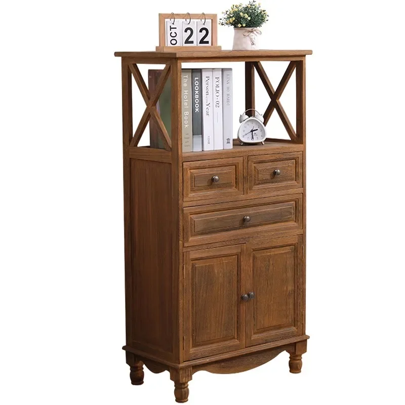 Bucket cabinet pure solid wood Nordic storage bedside table living room rack against the wall bedside small cabinet