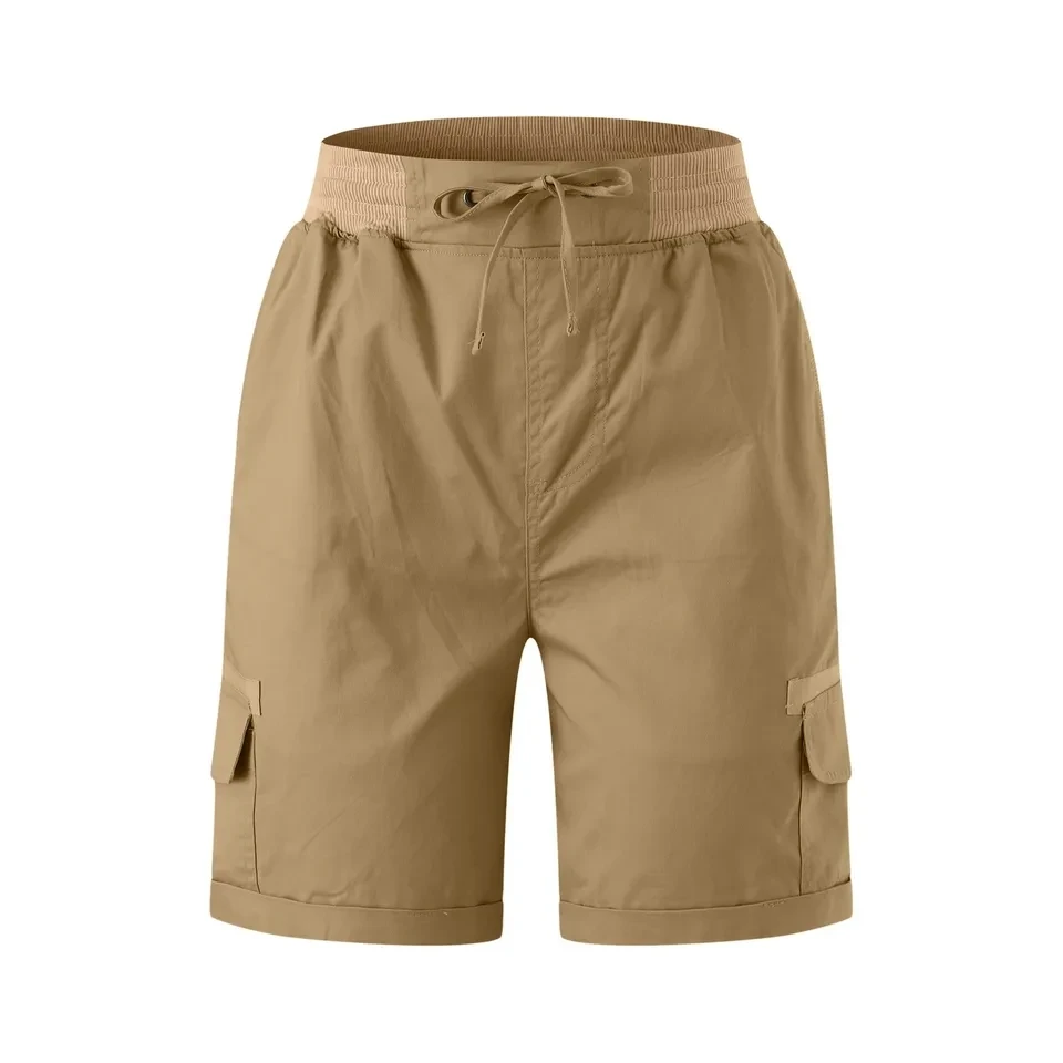 Women Cargo Shorts Casual Elastic Waist Shorts Multi Pockets Work Short Pants Comfot Breathable Summer Beach Shorts Streetwear