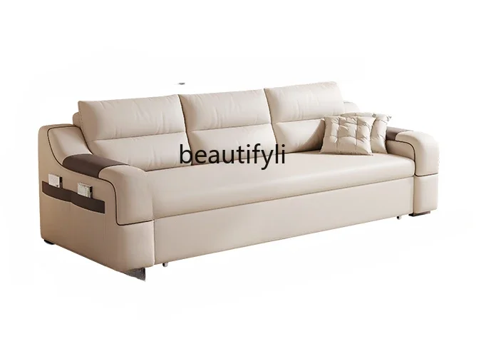 Modern Simple Small Apartment Multi-Functional Living Room Foldable Dual-Purpose Sofa Anti-Scratching Faux Leather Sofa Bed