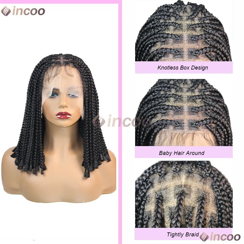 10 ''صندوق قصير شعر مستعار مضفر للنساء السود كورنو شعر مستعار اصطناعي كامل الدانتيل تجديل الشعر شعر مستعار أسود للبيع #5