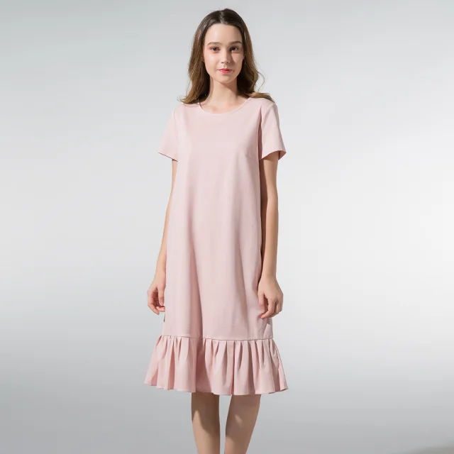 

Летнее платье Fenghe Soft Pink с рюшами по низу, из смесовой ткани (хлопок/полиэстер), комфортное, со средней талией, силуэт А-силуэт