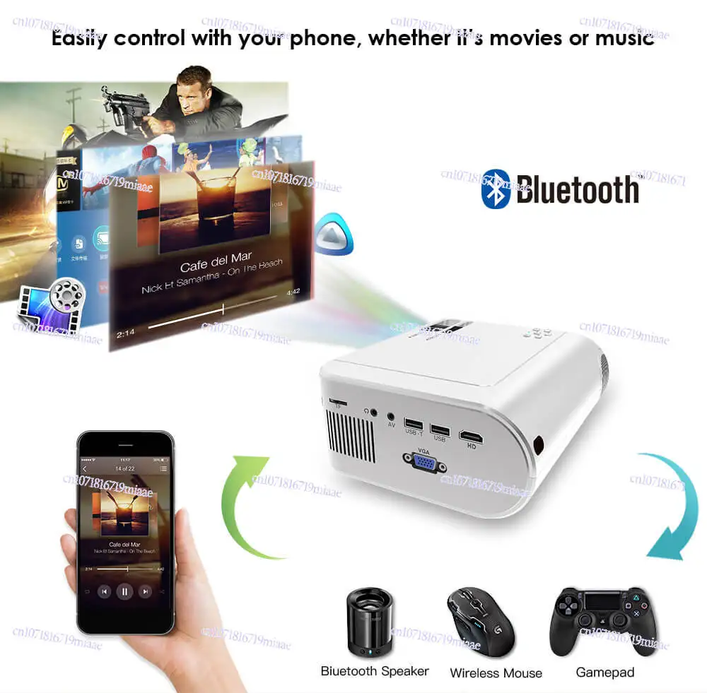 Proyector 3000 Lúmenes para Soporte Proyector Teléfono 1080P