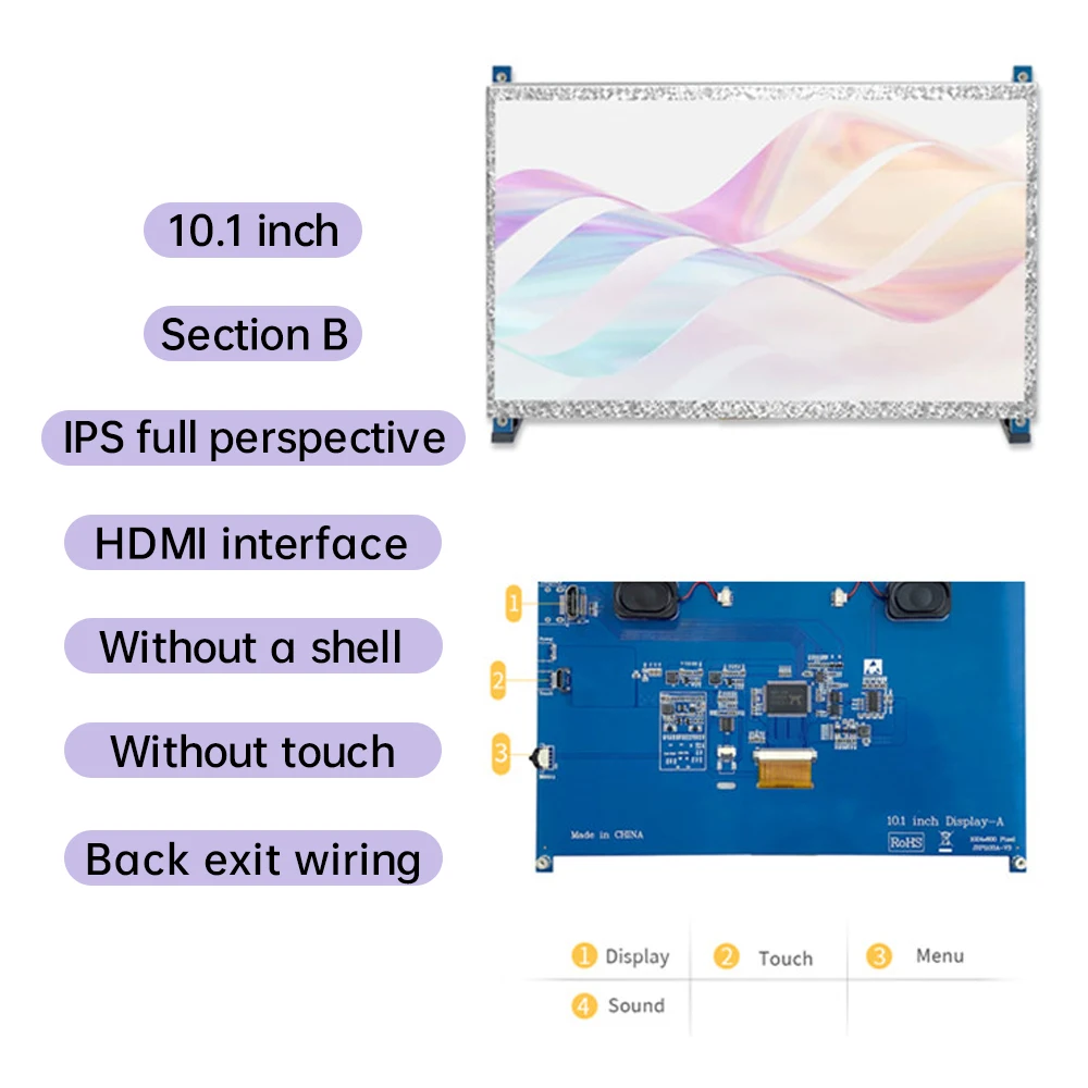 10.1 Inch LCD Display Screen Module for Raspberry Pi 3B 4B 5B HDMI 1024*600 IPS HD Full Viewing Angle with capacitance Touch