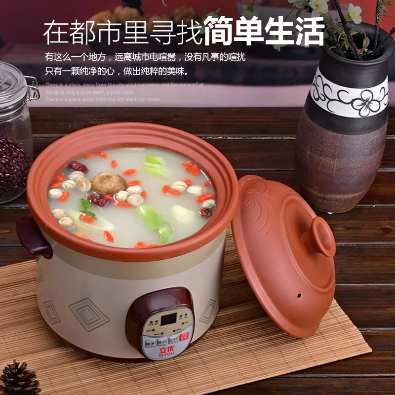Panci Rebusan Listrik Bubur Masak Sup Porselen Merah Penanak Lambat Liyou 1.5-6 Liter Reservasi Digital Otomatis 220V