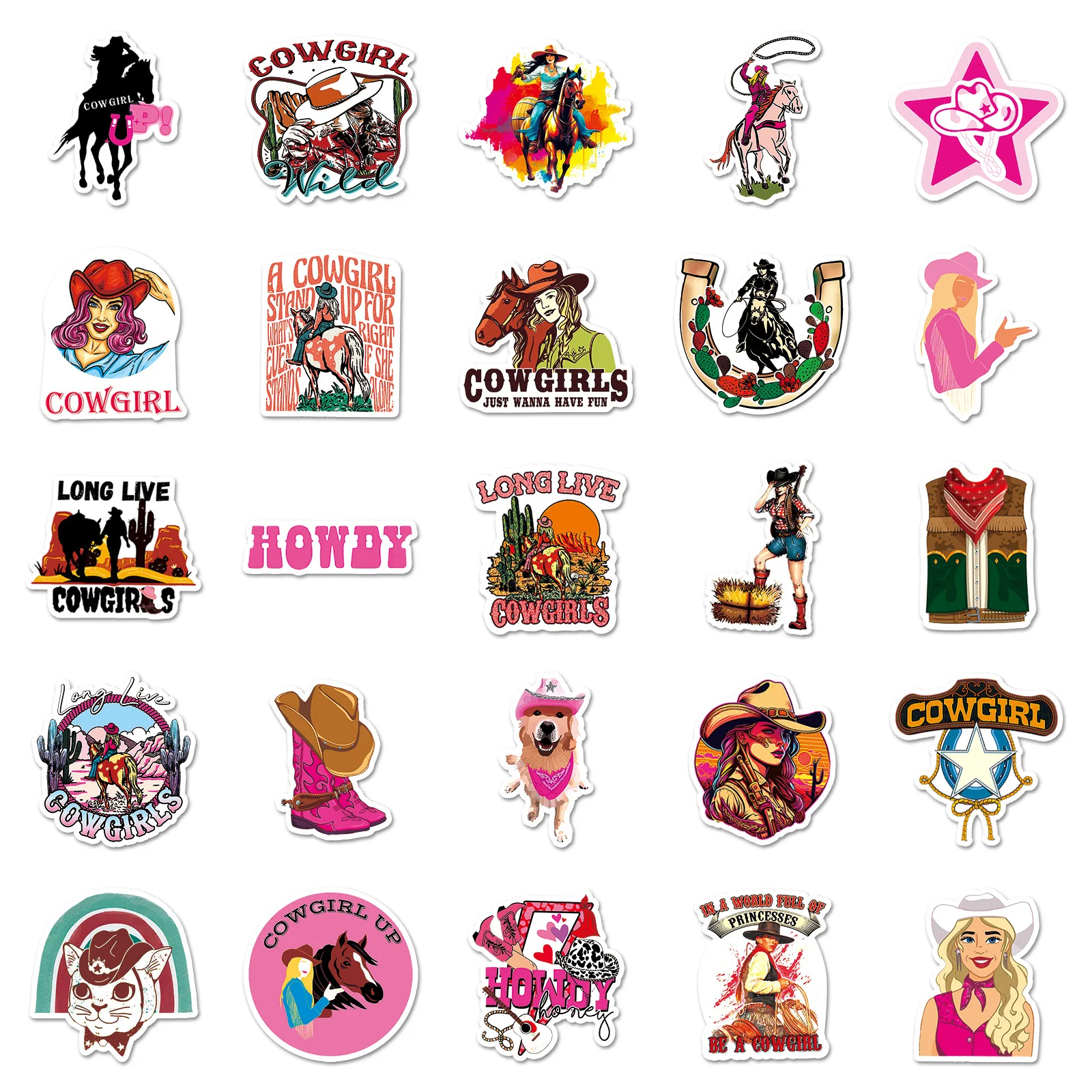 Graffiti Cowgirl Series Adesivos, Adequado para Laptop, Capacetes, Decoração Desktop, Brinquedos DIY, Atacado, 50pcs