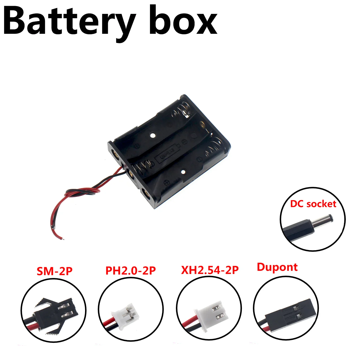 

2PCS DIY 3x AA Battery Holder Storage Box Case with DC 5.5x2.1mm XH2.54 PH2.0 SM-2P Power Plug