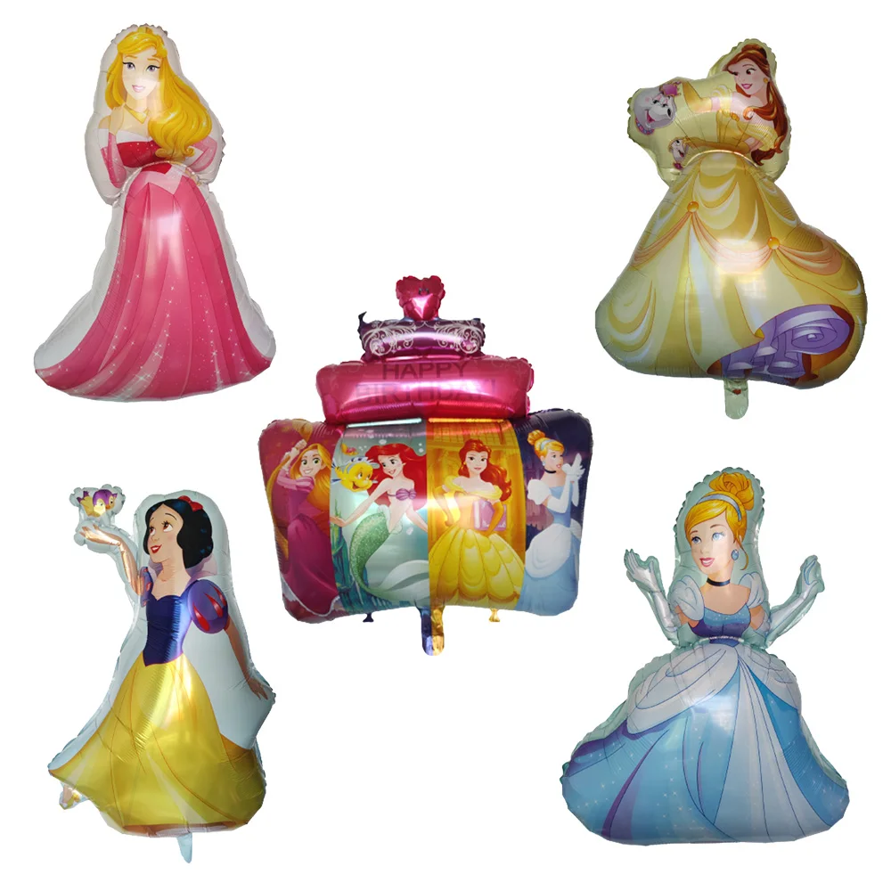 5Pcs Large Disney Princess Balloon Snow White Cinderella Elsa Aladdin Air Globos Girl Birthday Party Decorations Kids Toys Gift